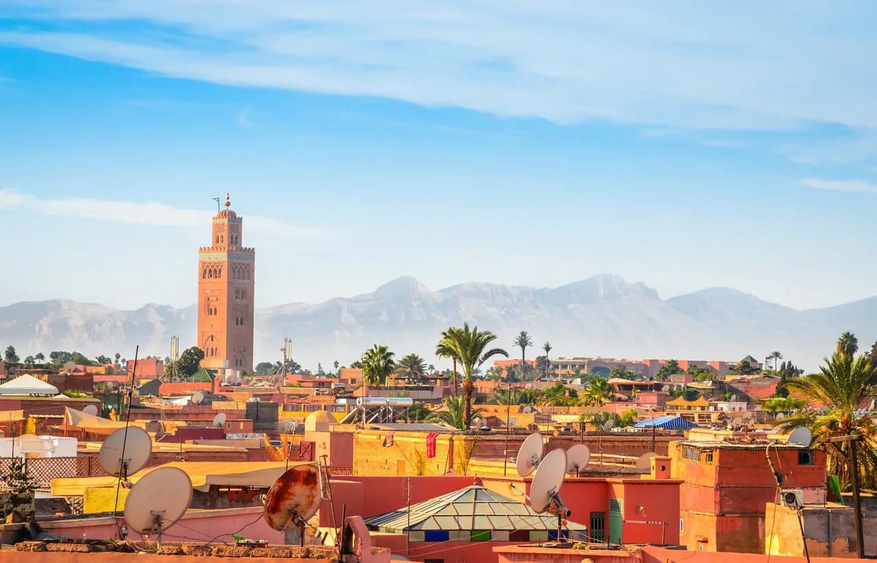 Marrakech city with the Atlas Mountains in the distance